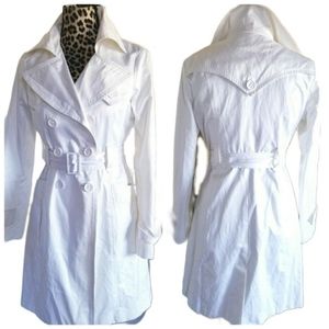 White Bebe Fitted Dressy Trench Coat Sz Small